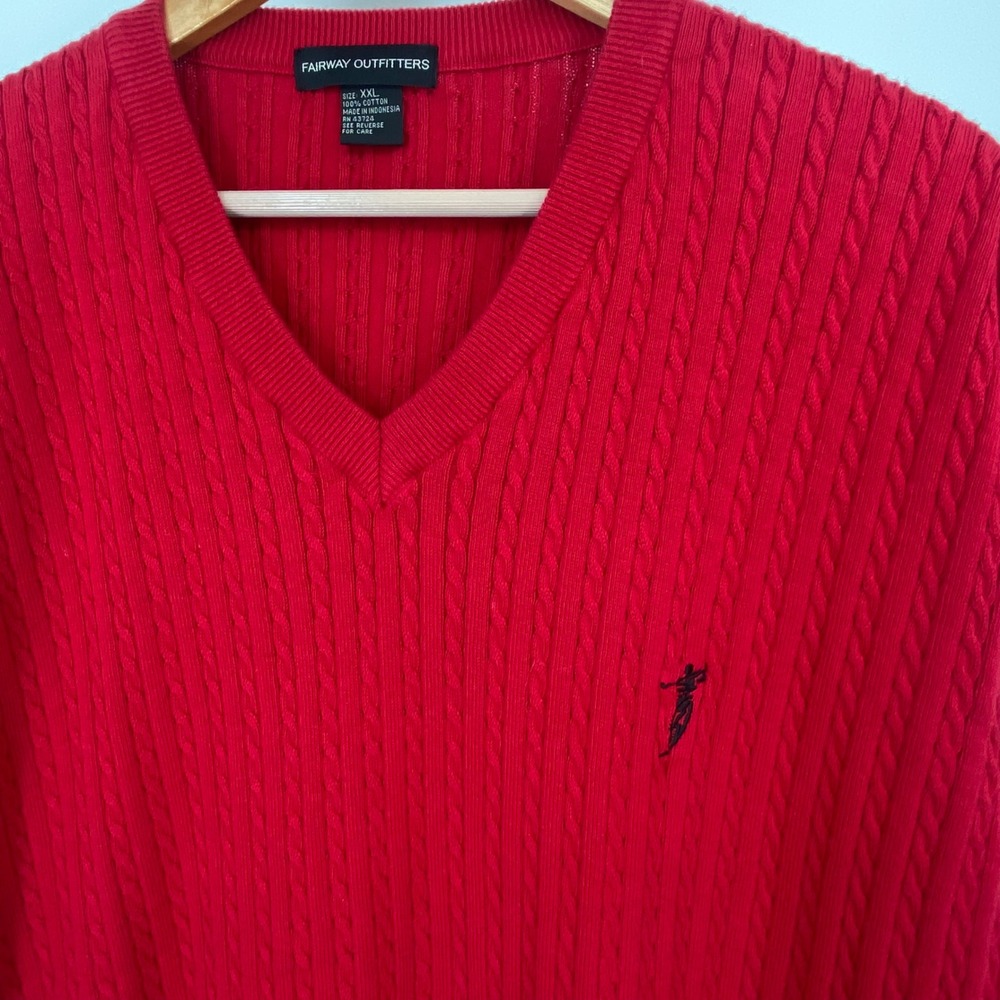 Fairway Outfitters Red Cable Knit‎ V-Neck Sweater Vest Mens XXL Cotton Golf Logo